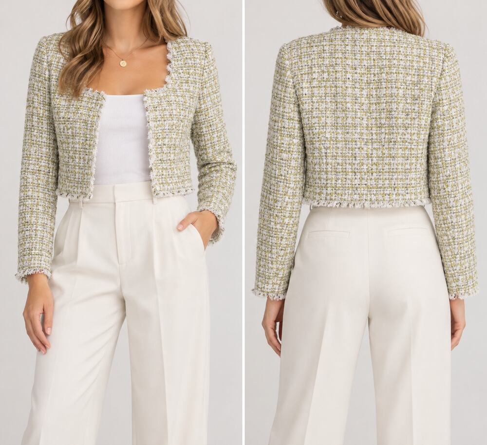 Lulus Womens Tweed Cropped ladylike-preppy-quiet-luxury-inspired Blazer - M